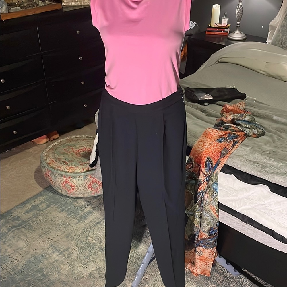 Doncaster Vintage Wool Lined Black Straight Leg Slacks w/ Side Zip & Button - Picture 2 of 8